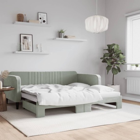 vidaXL Tagesbett Ausziehbar Hellgrau 90x190 cm Samt