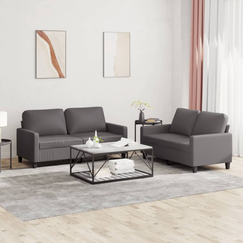vidaXL 2-tlg. Sofagarnitur mit Kissen Grau Kunstleder vidaXL 2-tlg. Sofagarnitur mit Kissen Grau Kunstleder