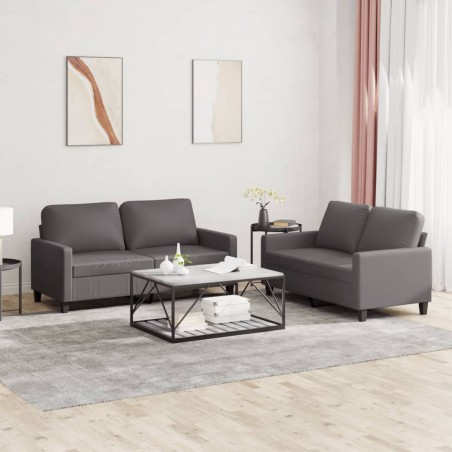 vidaXL 2-tlg. Sofagarnitur mit Kissen Grau Kunstleder