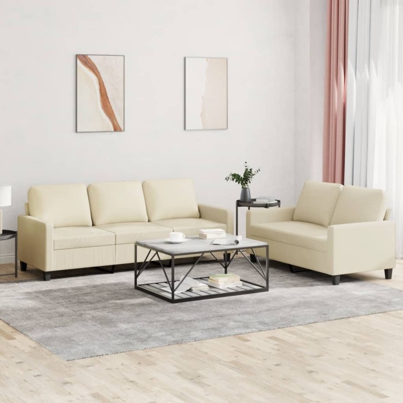 vidaXL 2-tlg. Sofagarnitur mit Kissen Creme Kunstleder vidaXL 2-tlg. Sofagarnitur mit Kissen Creme Kunstleder