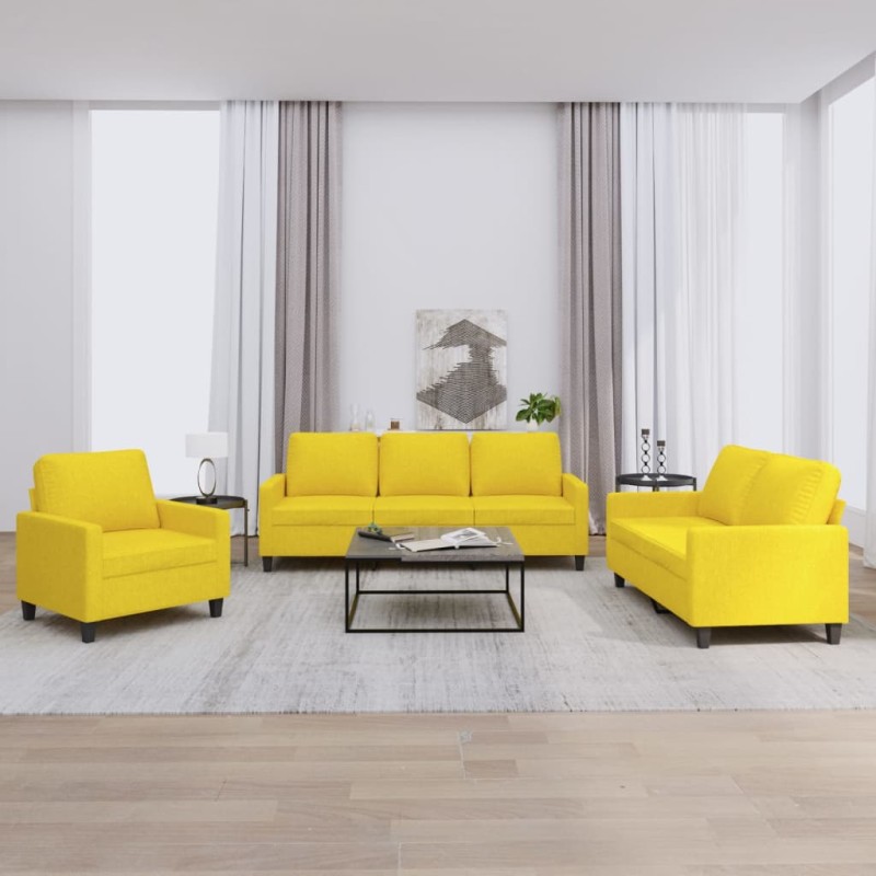 vidaXL 3-tlg. Sofagarnitur mit Kissen Hellgelb Stoff vidaXL 3-tlg. Sofagarnitur mit Kissen Hellgelb Stoff