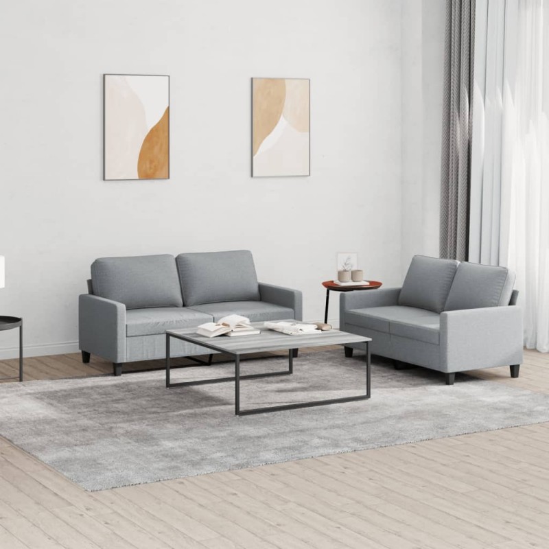 vidaXL 2-tlg. Sofagarnitur mit Kissen Hellgrau Stoff vidaXL 2-tlg. Sofagarnitur mit Kissen Hellgrau Stoff