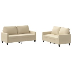 vidaXL 2-tlg. Sofagarnitur mit Kissen Creme Stoff