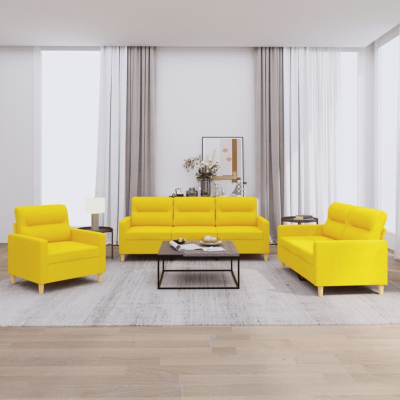 vidaXL 3-tlg. Sofagarnitur mit Kissen Hellgelb Stoff vidaXL 3-tlg. Sofagarnitur mit Kissen Hellgelb Stoff