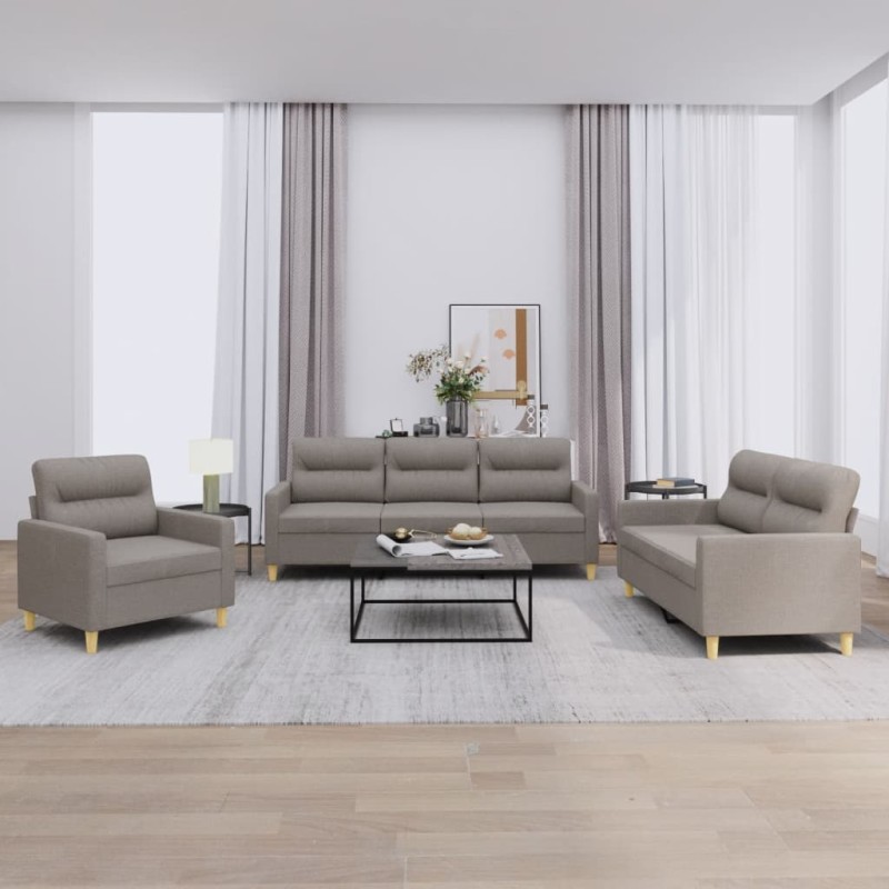 vidaXL 3-tlg. Sofagarnitur mit Kissen Taupe Stoff vidaXL 3-tlg. Sofagarnitur mit Kissen Taupe Stoff