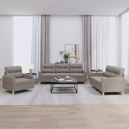 vidaXL 3-tlg. Sofagarnitur mit Kissen Taupe Stoff