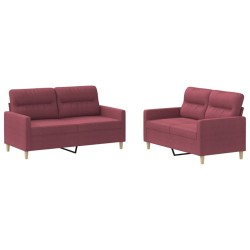 vidaXL 2-tlg. Sofagarnitur mit Kissen Weinrot Stoff