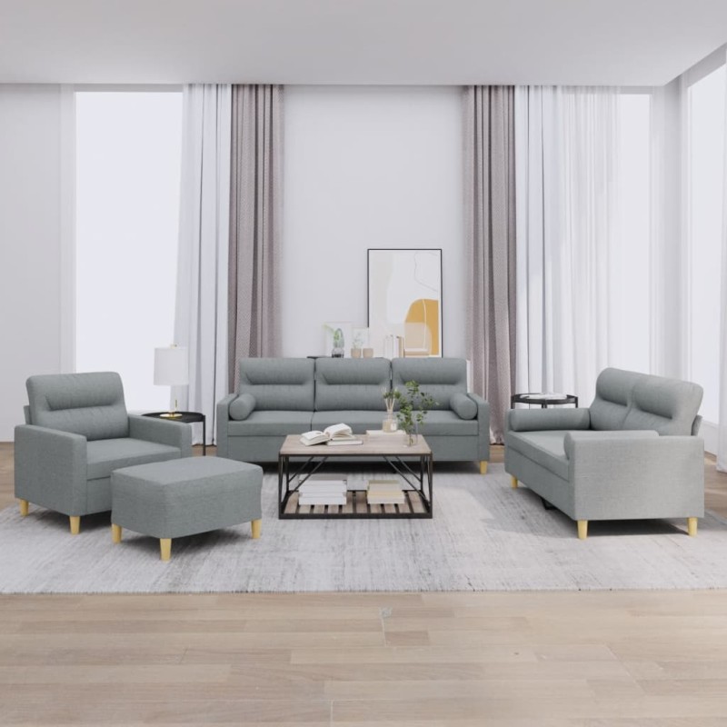 vidaXL 4-tlg. Sofagarnitur mit Kissen Hellgrau Stoff vidaXL 4-tlg. Sofagarnitur mit Kissen Hellgrau Stoff