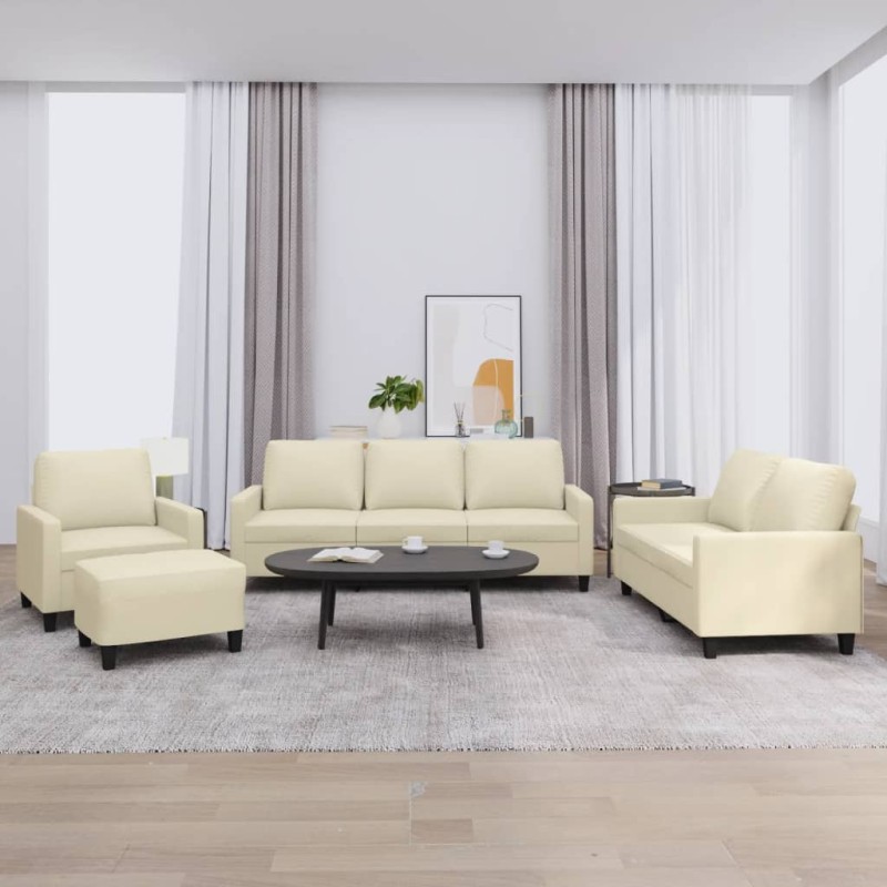 vidaXL 4-tlg. Sofagarnitur mit Kissen Creme Kunstleder vidaXL 4-tlg. Sofagarnitur mit Kissen Creme Kunstleder