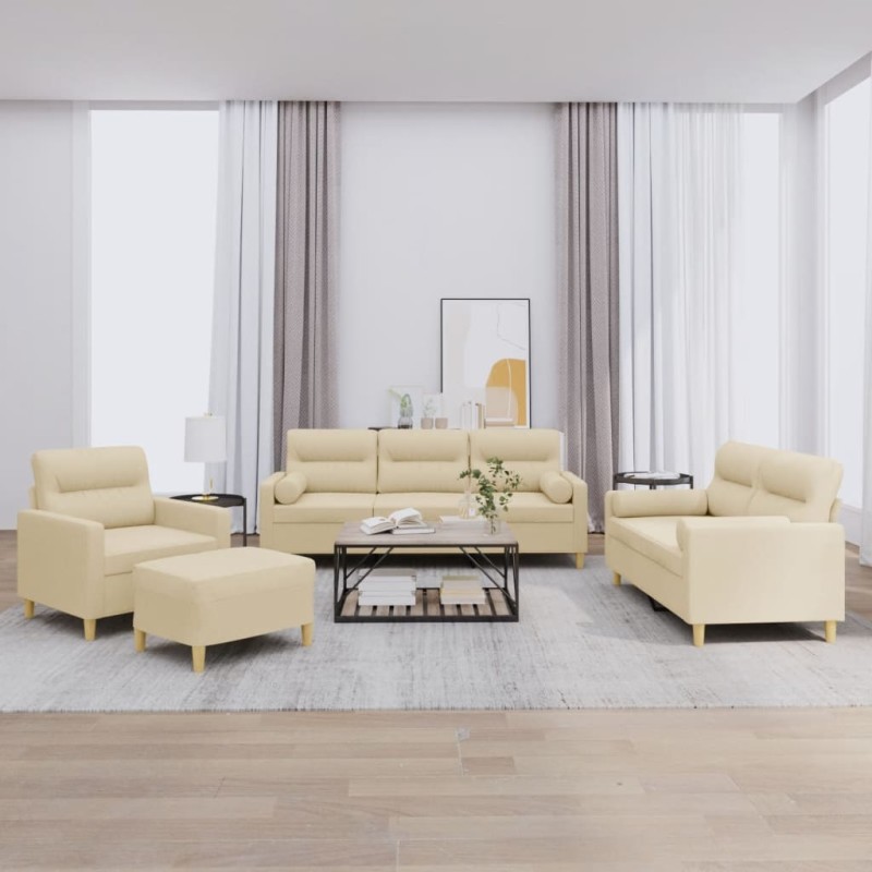 vidaXL 4-tlg. Sofagarnitur mit Kissen Creme Stoff vidaXL 4-tlg. Sofagarnitur mit Kissen Creme Stoff