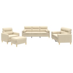 vidaXL 4-tlg. Sofagarnitur mit Kissen Creme Stoff