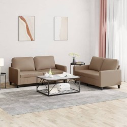vidaXL 2-tlg. Sofagarnitur mit Kissen Cappuccino-Braun Kunstleder