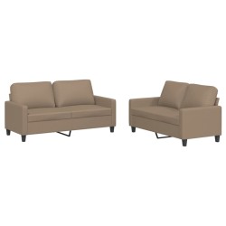 vidaXL 2-tlg. Sofagarnitur mit Kissen Cappuccino-Braun Kunstleder