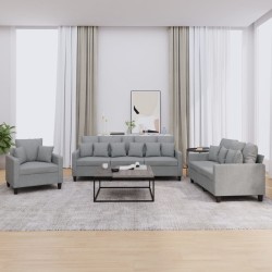 vidaXL 3-tlg. Sofagarnitur mit Kissen Hellgrau Stoff