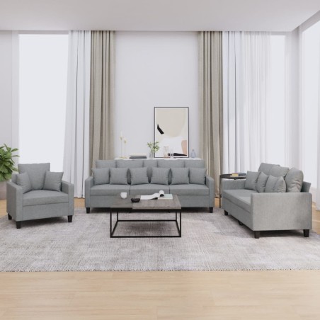 vidaXL 3-tlg. Sofagarnitur mit Kissen Hellgrau Stoff