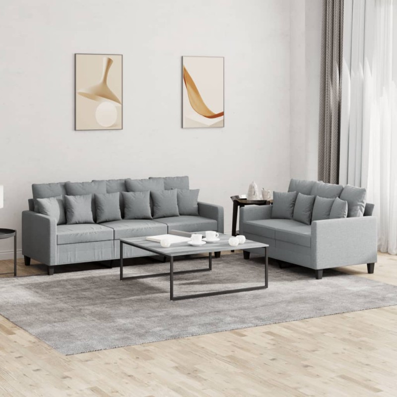 vidaXL 2-tlg. Sofagarnitur mit Kissen Hellgrau Stoff vidaXL 2-tlg. Sofagarnitur mit Kissen Hellgrau Stoff
