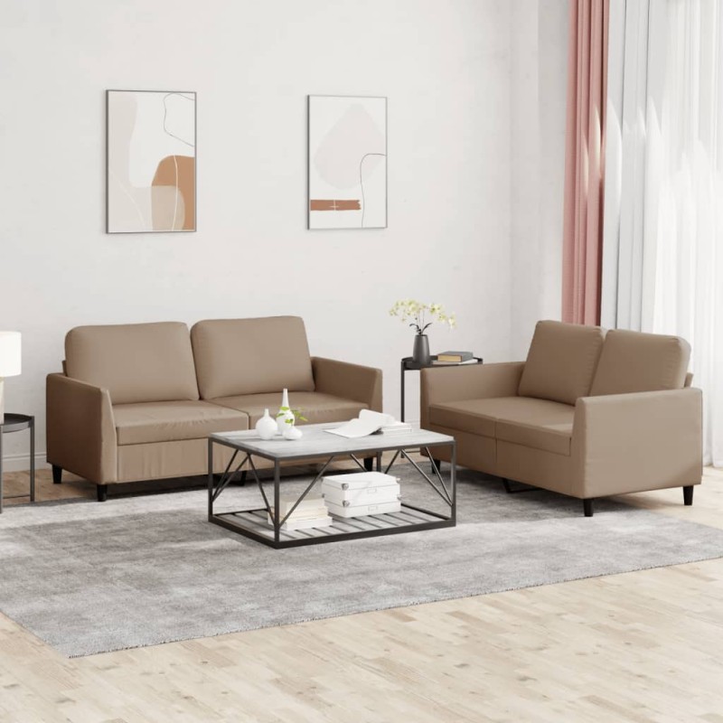 vidaXL 2-tlg. Sofagarnitur mit Kissen Cappuccino-Braun Kunstleder vidaXL 2-tlg. Sofagarnitur mit Kissen Cappuccino-Braun Kunstleder