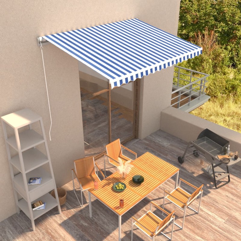vidaXL Einziehbare Markise Handbetrieben 350 x 250 cm Blau und Weiß vidaXL Einziehbare Markise Handbetrieben 350 x 250 cm Blau und Weiß