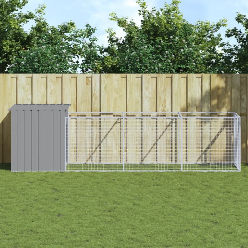 vidaXL Hundehütte mit Auslauf Hellgrau 110x405x110 cm Verzinkter Stahl vidaXL Hundehütte mit Auslauf Hellgrau 110x405x110 cm Verzinkter Stahl