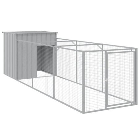 vidaXL Hundehütte mit Auslauf Hellgrau 110x405x110 cm Verzinkter Stahl
