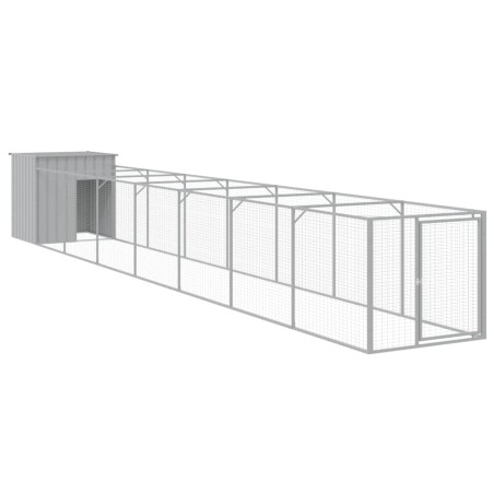 vidaXL Hundehütte mit Auslauf Hellgrau 110x813x110 cm Verzinkter Stahl