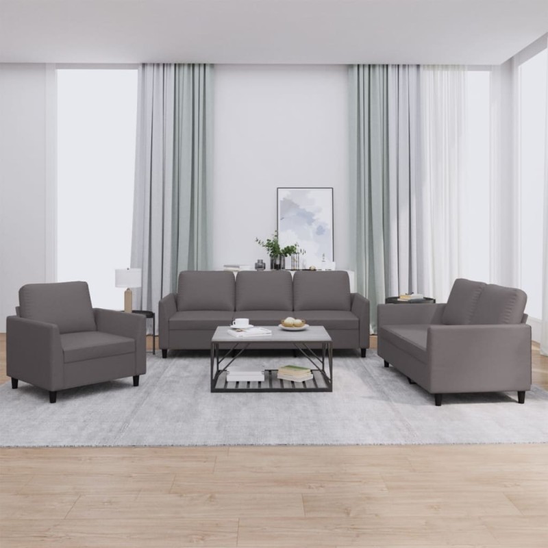 vidaXL 3-tlg. Sofagarnitur mit Kissen Grau Kunstleder vidaXL 3-tlg. Sofagarnitur mit Kissen Grau Kunstleder