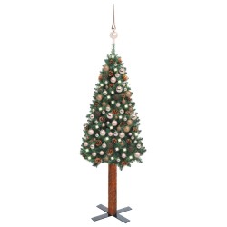 vidaXL Weihnachtsbaum Schlank mit Beleuchtung & Kugeln Grün 210 cm PVC