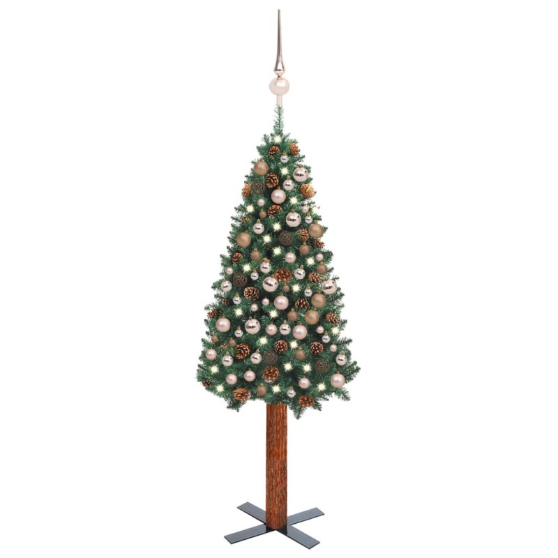 vidaXL Weihnachtsbaum Schlank mit Beleuchtung & Kugeln Grün 210 cm PVC vidaXL Weihnachtsbaum Schlank mit Beleuchtung & Kugeln Grün 210 cm PVC