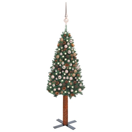 vidaXL Weihnachtsbaum Schlank mit Beleuchtung & Kugeln Grün 210 cm PVC