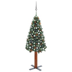 vidaXL Weihnachtsbaum Schlank mit Beleuchtung & Kugeln Grün 210 cm PVC