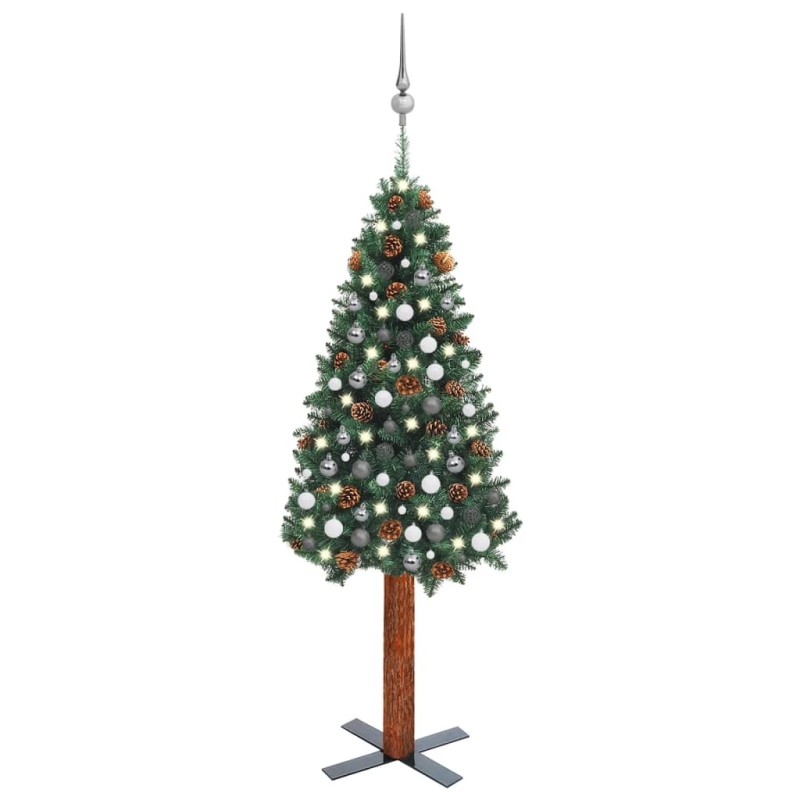 vidaXL Weihnachtsbaum Schlank mit Beleuchtung & Kugeln Grün 210 cm PVC vidaXL Weihnachtsbaum Schlank mit Beleuchtung & Kugeln Grün 210 cm PVC