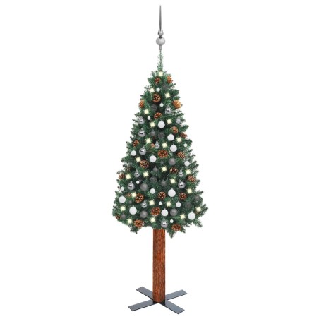 vidaXL Weihnachtsbaum Schlank mit Beleuchtung & Kugeln Grün 210 cm PVC