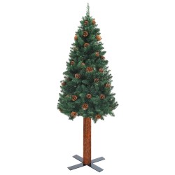 vidaXL Weihnachtsbaum Schlank mit Beleuchtung & Kugeln Grün 210 cm PVC