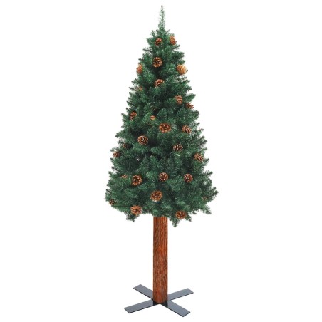 vidaXL Weihnachtsbaum Schlank mit Beleuchtung & Kugeln Grün 210 cm PVC