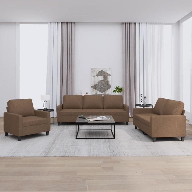 vidaXL 3-tlg. Sofagarnitur mit Kissen Braun Stoff vidaXL 3-tlg. Sofagarnitur mit Kissen Braun Stoff