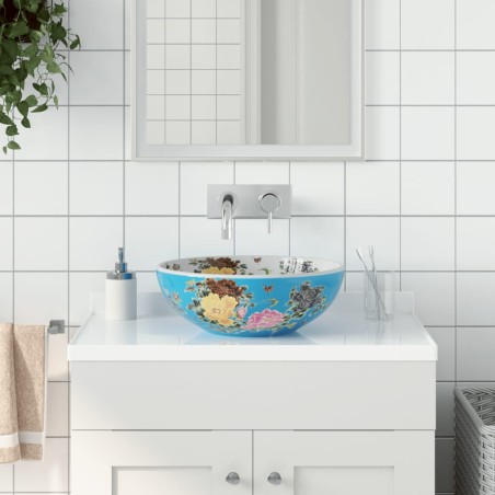 vidaXL Aufsatzwaschbecken Mehrfarbig Rund Ø41x14 cm Keramik
