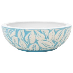 vidaXL Aufsatzwaschbecken Weiß und Blau Rund Ø41x14 cm Keramik
