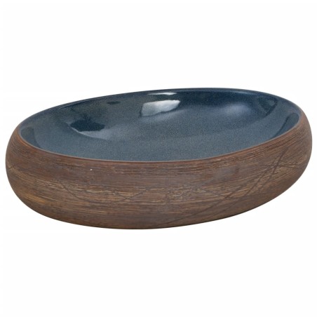 vidaXL Aufsatzwaschbecken Braun und Blau Oval 59x40x15 cm Keramik