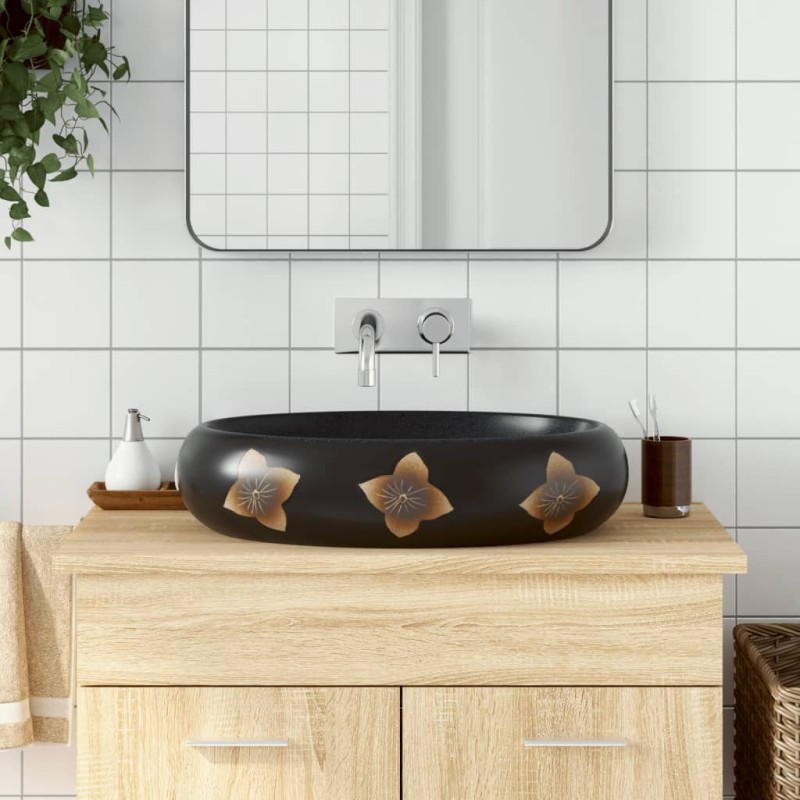 vidaXL Aufsatzwaschbecken Schwarz und Blau Oval 59x40x15 cm Keramik vidaXL Aufsatzwaschbecken Schwarz und Blau Oval 59x40x15 cm Keramik