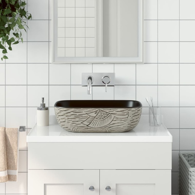 vidaXL Aufsatzwaschbecken Grau Schwarz Rechteck 48x37,5x13,5cm Keramik vidaXL Aufsatzwaschbecken Grau Schwarz Rechteck 48x37,5x13,5cm Keramik