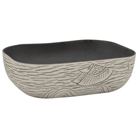 vidaXL Aufsatzwaschbecken Grau Schwarz Rechteck 48x37,5x13,5cm Keramik