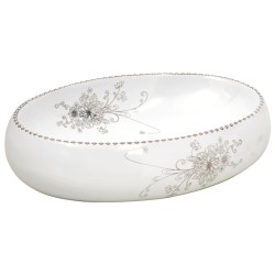 vidaXL Aufsatzwaschbecken Weiß Oval 59x40x15 cm Keramik