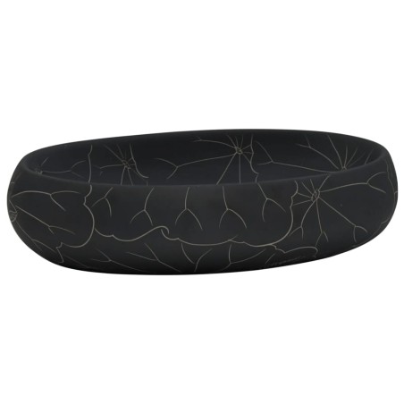 vidaXL Aufsatzwaschbecken Schwarz Oval 59x40x15 cm Keramik