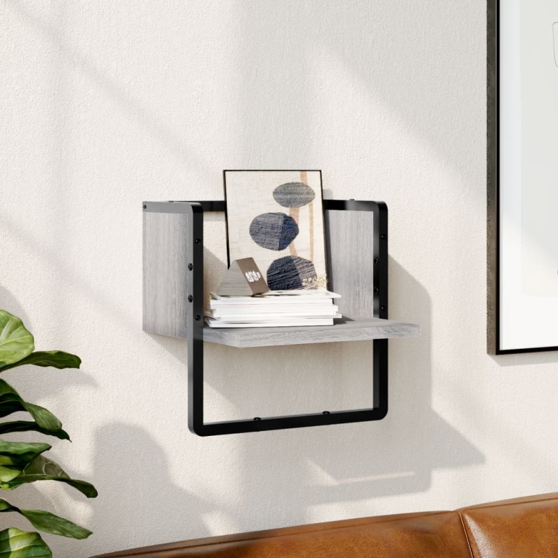 vidaXL Wandregal mit Stange Grau Sonoma 30x25x30 cm vidaXL Wandregal mit Stange Grau Sonoma 30x25x30 cm