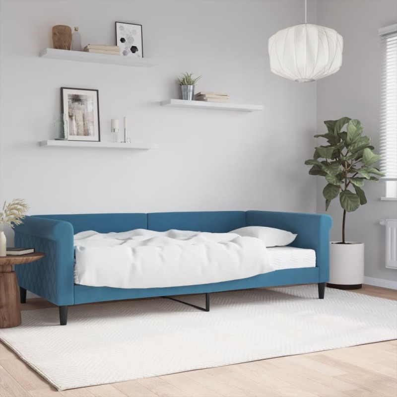 vidaXL Tagesbett mit Matratze Blau 100x200 cm Samt vidaXL Tagesbett mit Matratze Blau 100x200 cm Samt