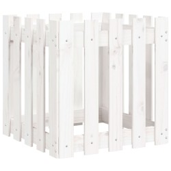 vidaXL Pflanzkübel Lattenzaun-Design Weiß 50x50x50cm Massivholz Kiefer