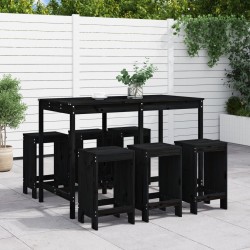 vidaXL 7-tlg. Gartenbar-Set Schwarz Massivholz Kiefer