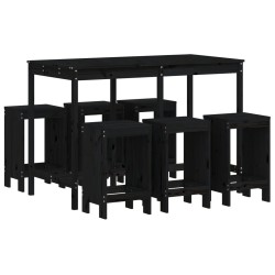 vidaXL 7-tlg. Gartenbar-Set Schwarz Massivholz Kiefer