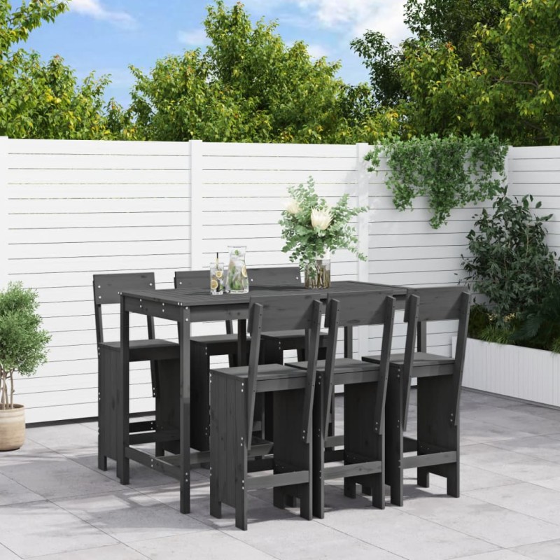 vidaXL 7-tlg. Gartenbar-Set Grau Massivholz Kiefer vidaXL 7-tlg. Gartenbar-Set Grau Massivholz Kiefer