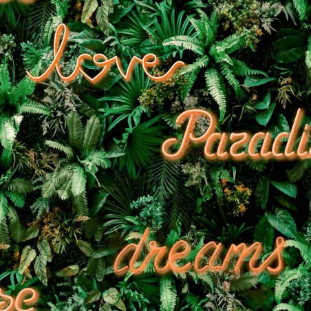 Good Vibes Fototapete Neon Letter with Plants Grün und Orange